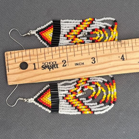 Tribal Earrings Seed Bead Handmade Multicolor Native American Boho Dangle 4” USA - Picture 12 of 14